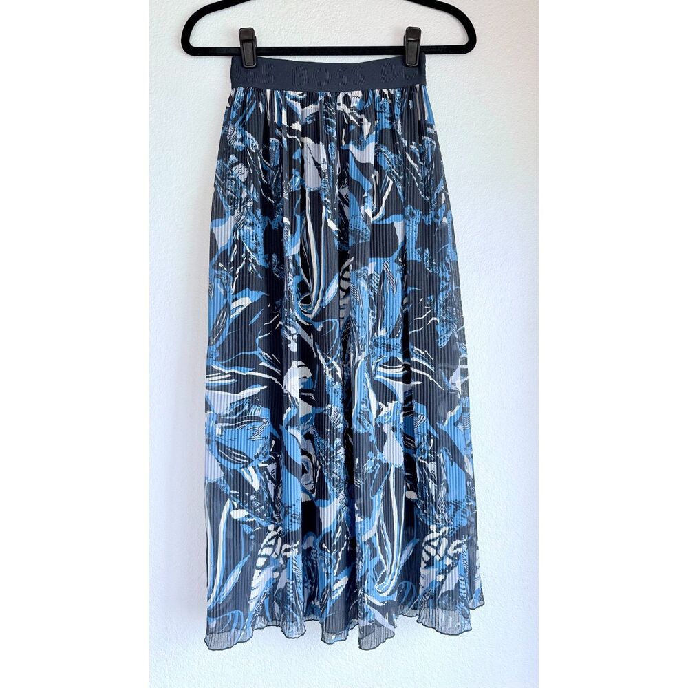 BOSS Hugo Boss Vapliso Elastic Waist Pleated Chiffon Midi Skirt in Blue Size 0 - Picture 7 of 16